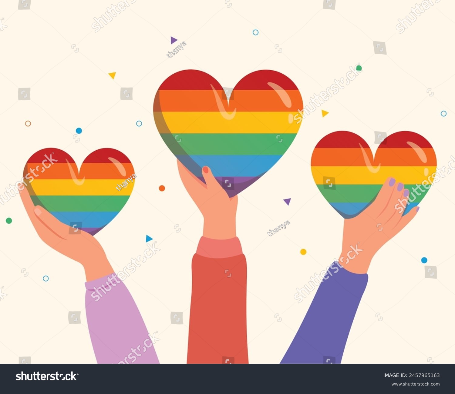 Hand Hold Lgbt Rainbow Hearts And Celebrate Royalty Free Stock Vector