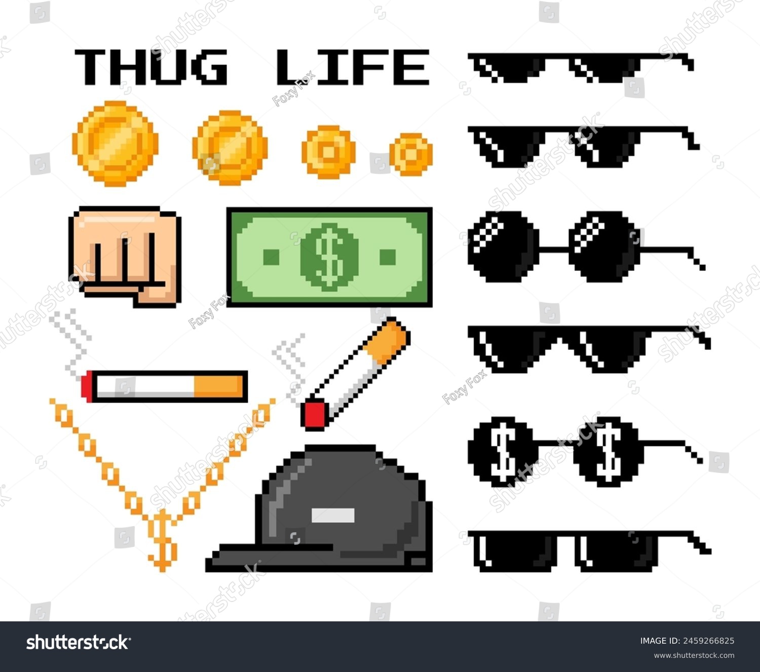 Pixel art thug life. Boss, gangster elements. - Royalty Free Stock ...