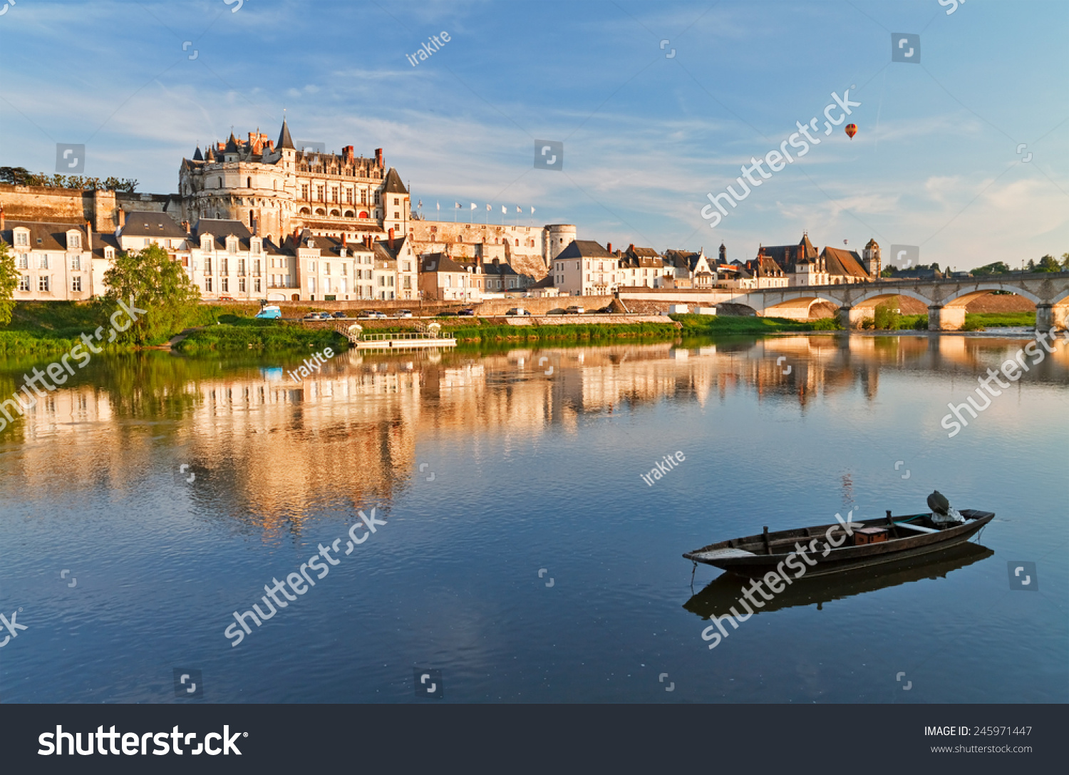 View on Amboise through Loire river at evening, France. #245971447
