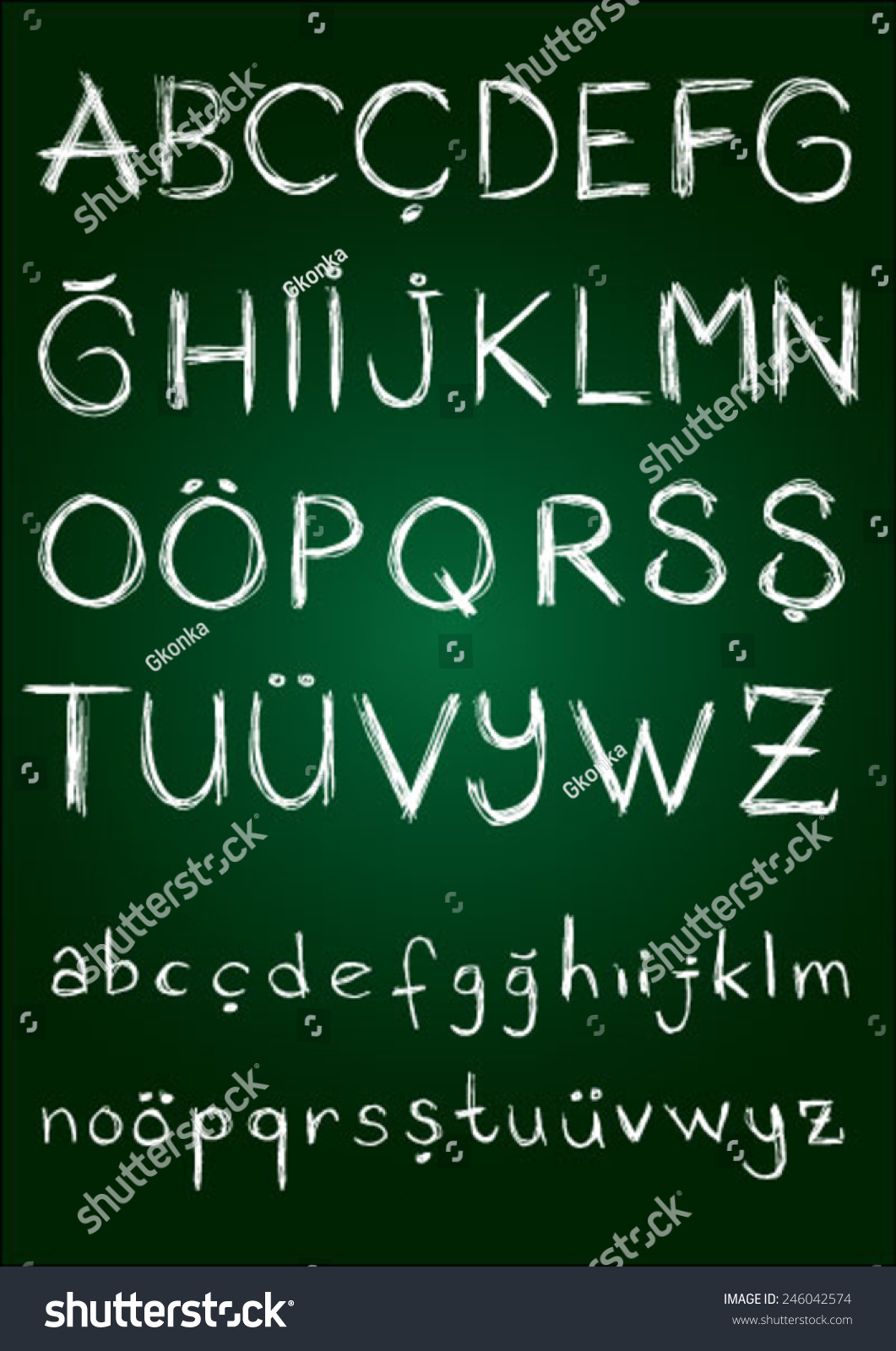 Sketch alphabet green background - Royalty Free Stock Vector 246042574 ...