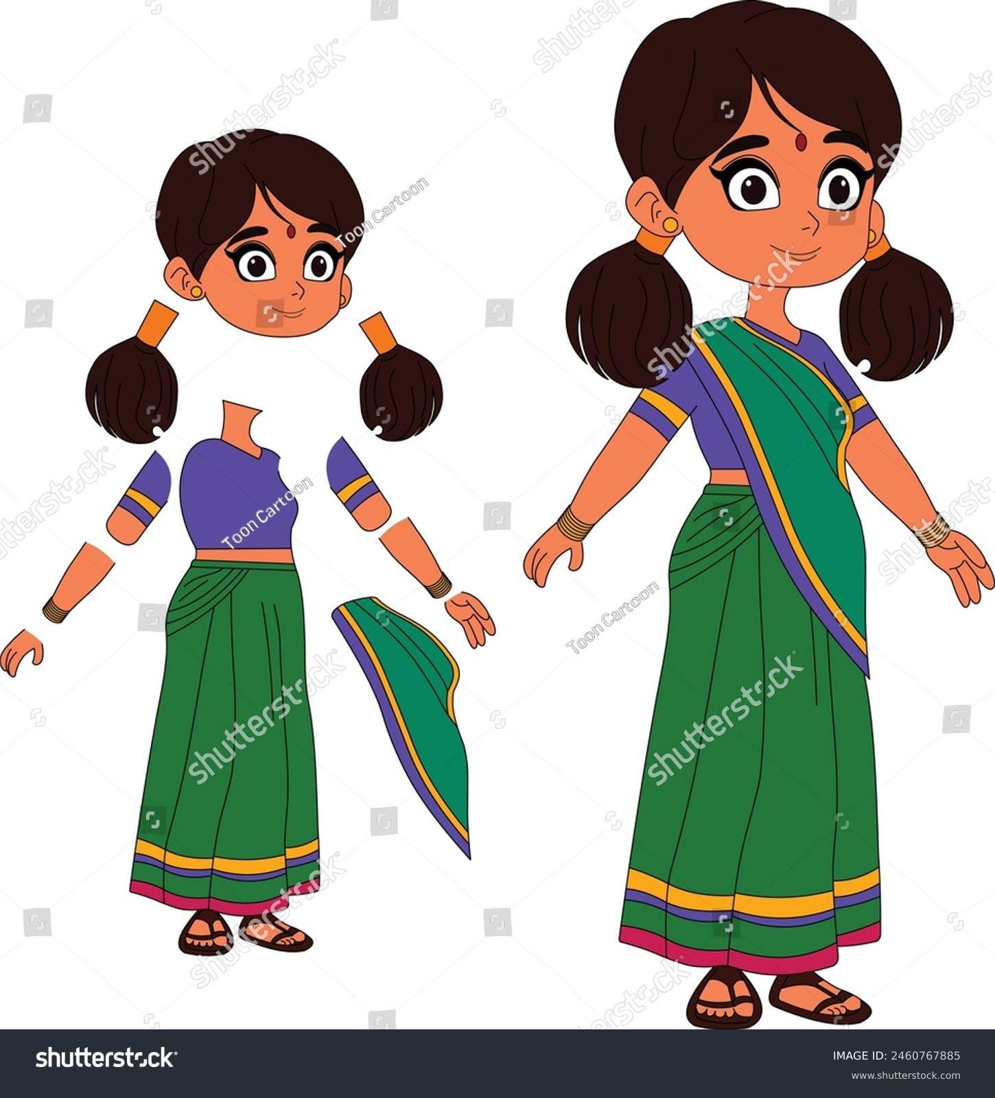 Indian Cute Female Cartoon Illustration Model Royalty Free Stock Vector 2460767885 0936