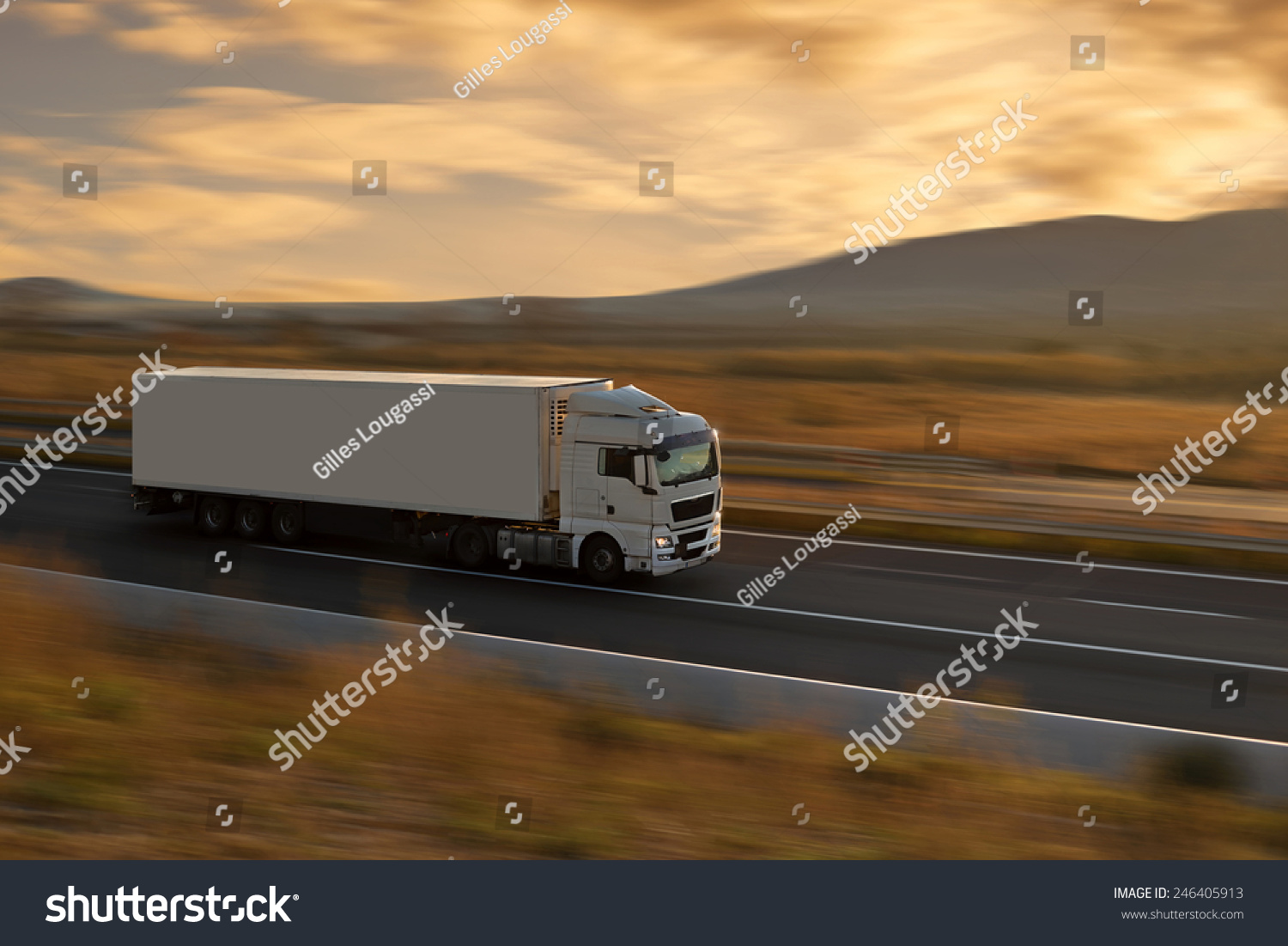 white semi truck on highway #246405913
