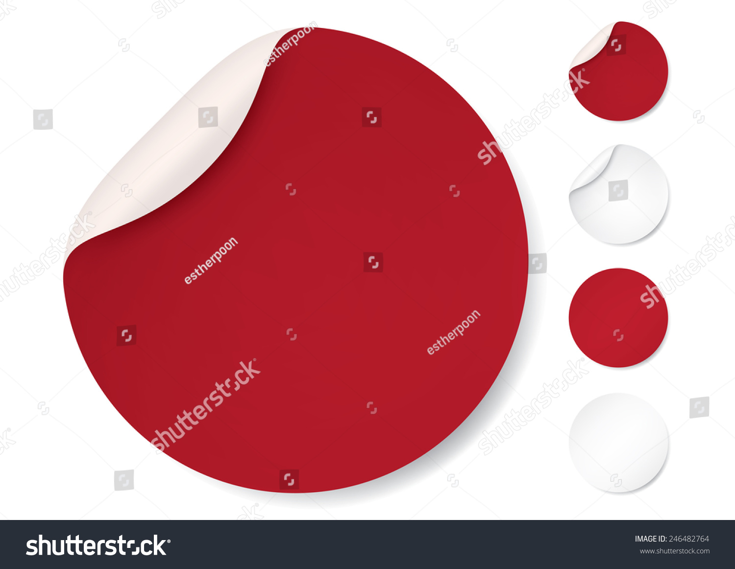 Red Round stickers. Circle labels with shadows, Vector #246482764