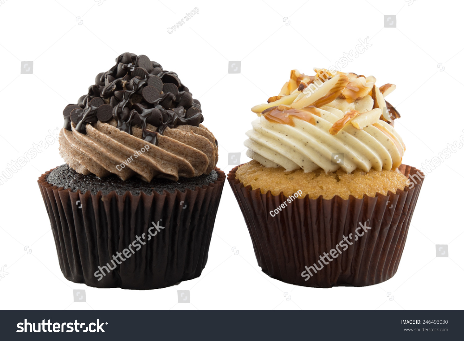 Dilicious chocolate and coffee caramel cupcake in isolated background. #246493030