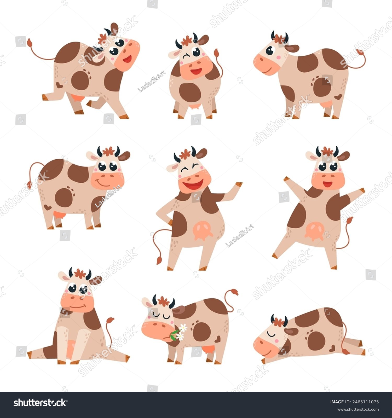 Funny cows. Farm animals, cute cow different - Royalty Free Stock ...