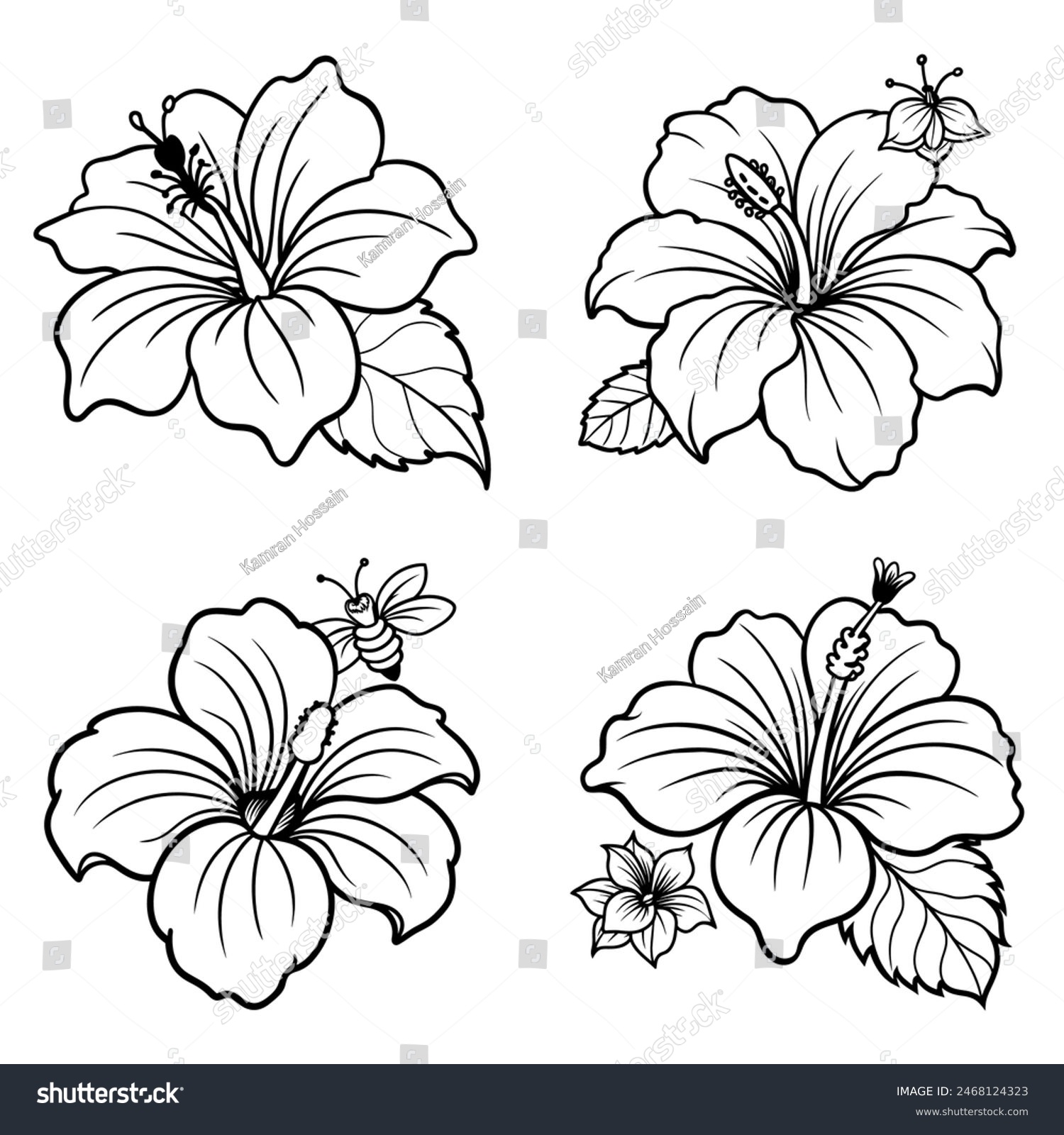 Hand drawn simple flower outline - Royalty Free Stock Vector 2468124323 ...