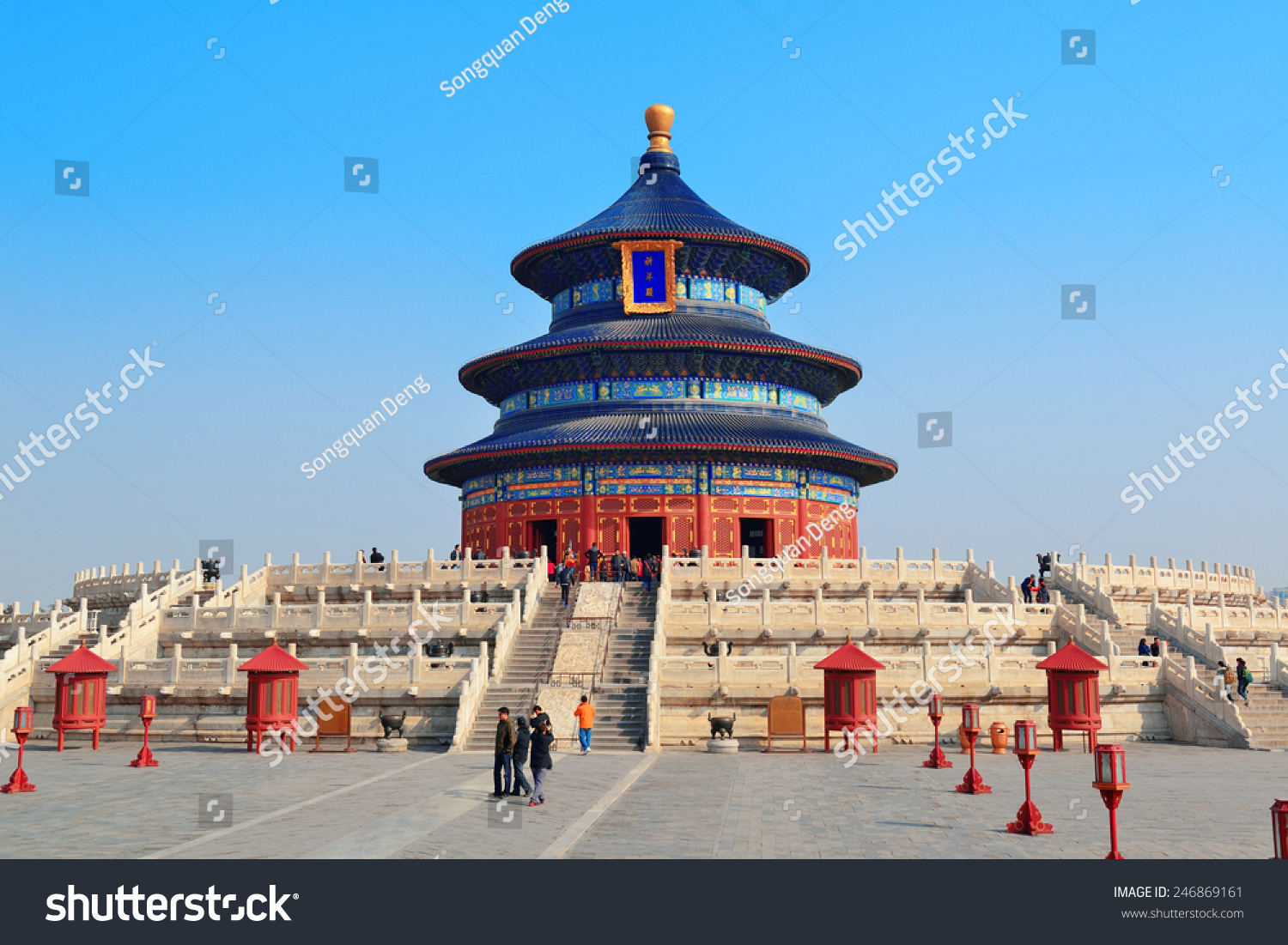 BEIJING, CHINA - APR 6: Temple of Heaven with tourists on April 6, 2013 in Beijing, China. It is the religious complex where the Emperors pray to the Heaven for good harvest. #246869161