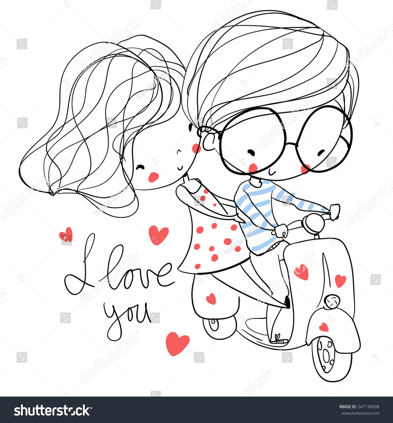 Lovers Boy And A Girl On A Scooter Love Cards Royalty Free Stock Vector Avopix Com