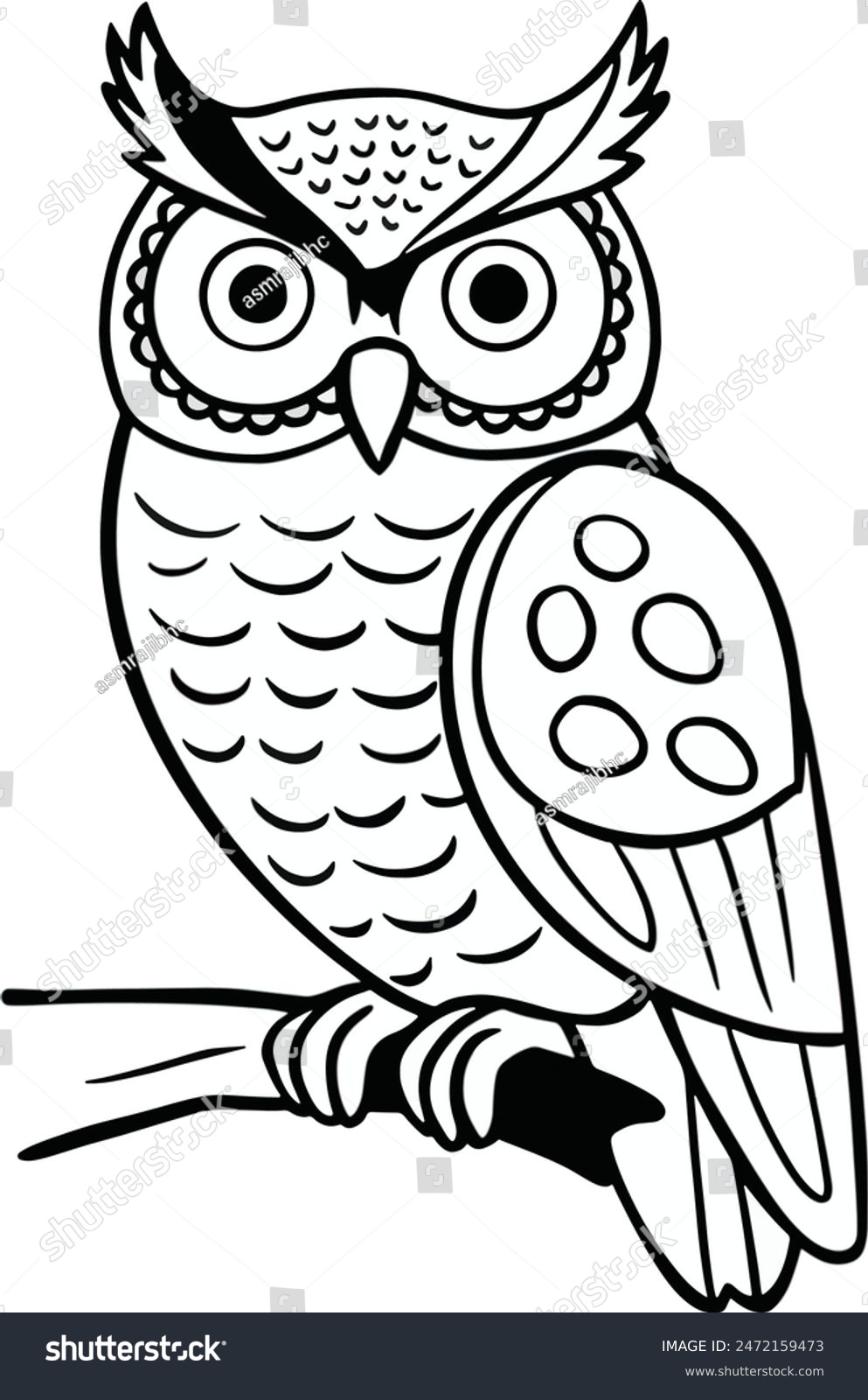 A black and white illustration of a great horned - Royalty Free Stock ...