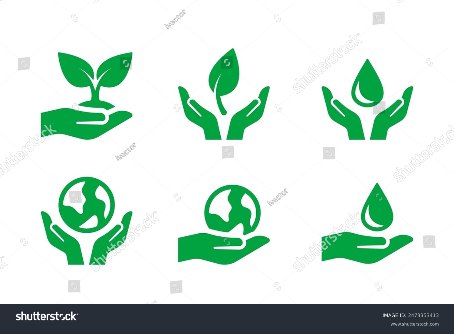 Set Of Ecology Icons Featuring Hands Holding - Royalty Free Stock ...