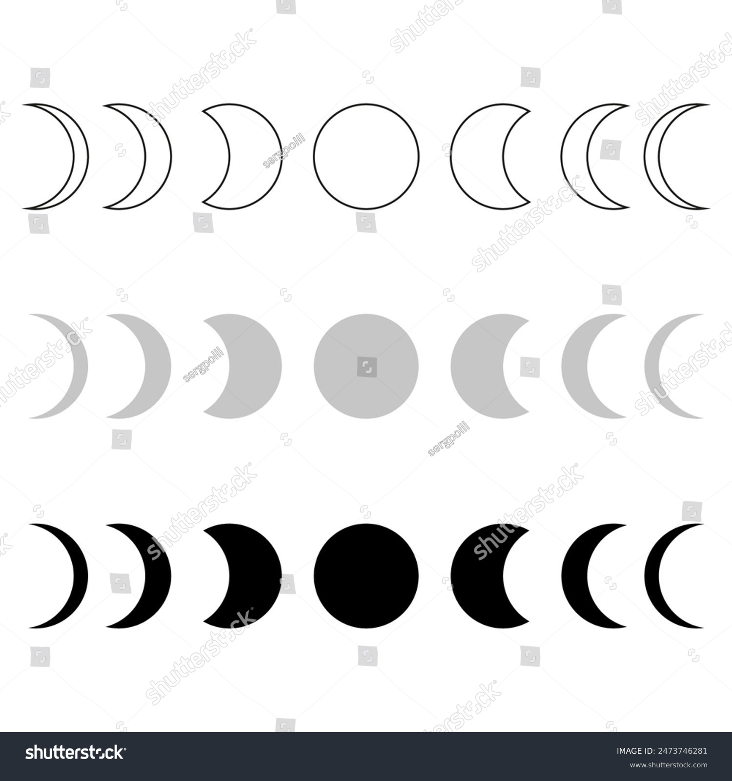 Moon phases vector. Lunar cycle icons. Black - Royalty Free Stock ...