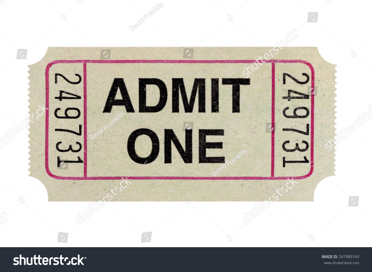 Admit one ticket isolated on white.   #247989169