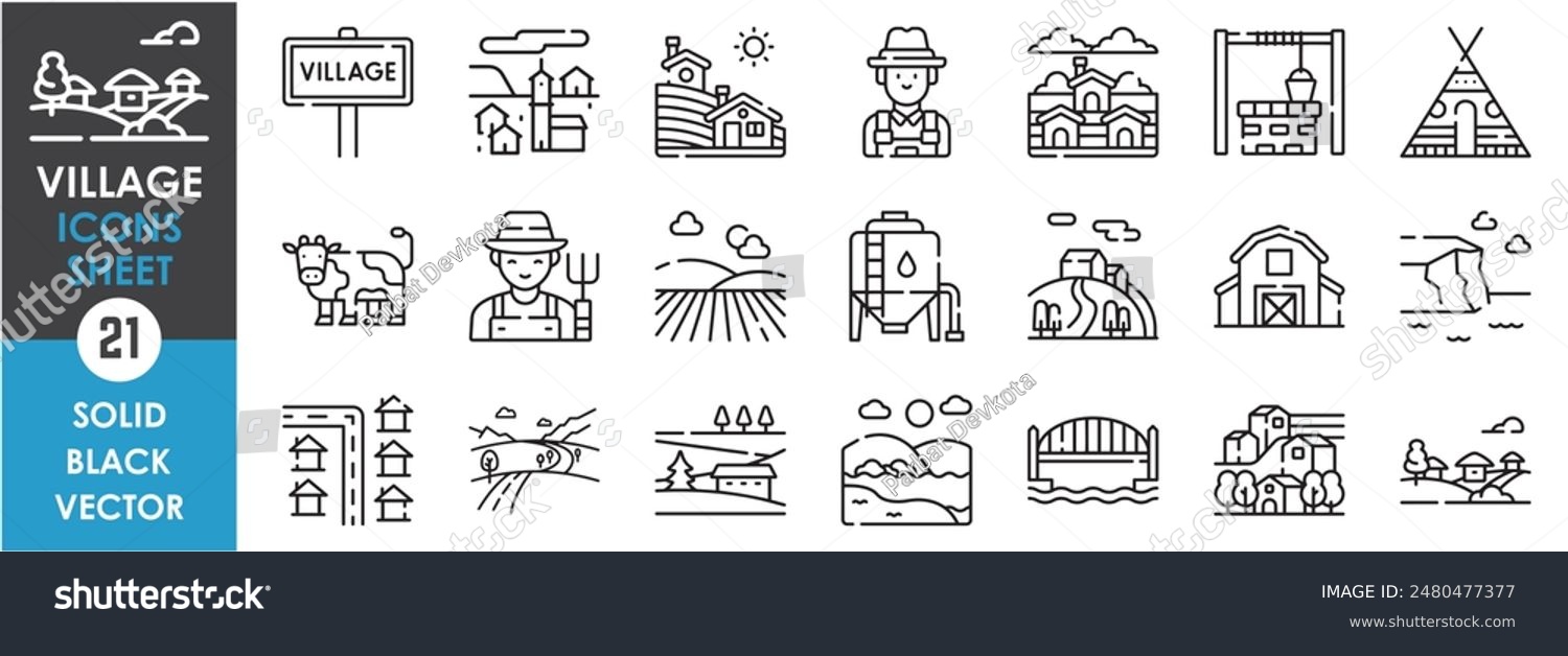 A set of line icons related to village. Suburban - Royalty Free Stock ...