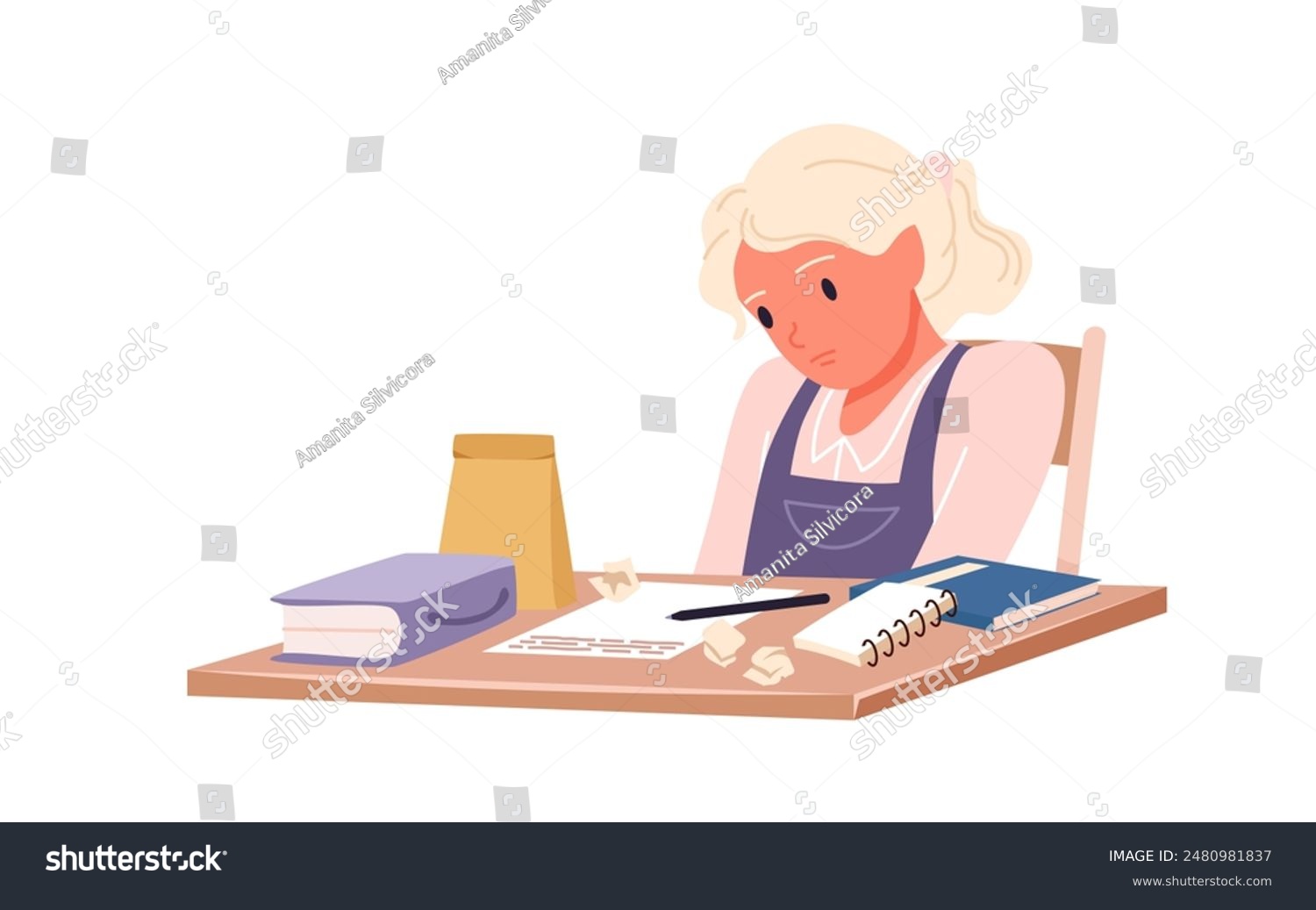 Young sad student with education problem, - Royalty Free Stock Vector ...