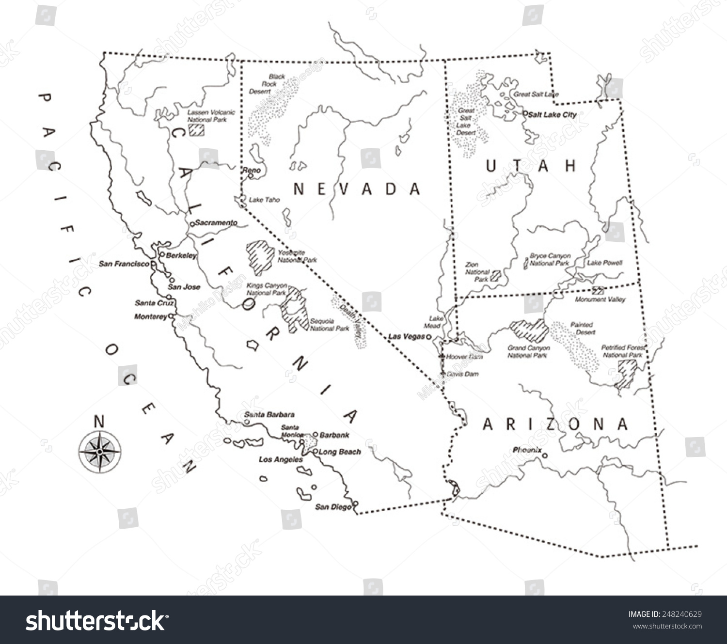Us west coast map royalty free stock vector 248240629 avopix
