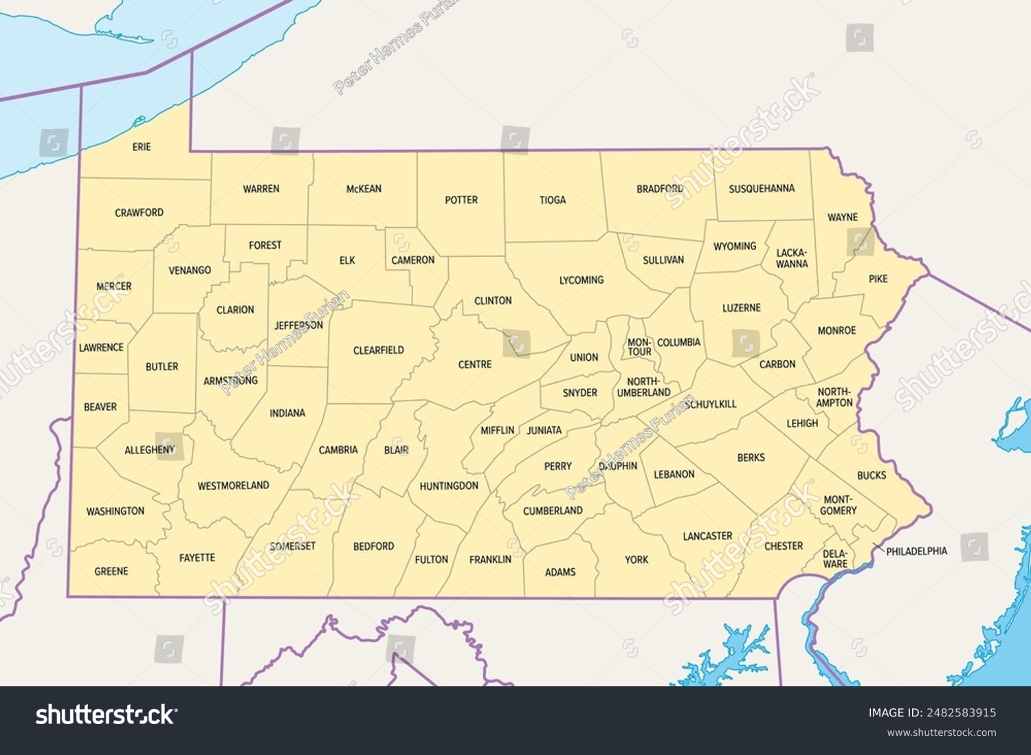 Pennsylvania Counties Political Map Royalty Free Stock Vector Avopix 2482583915