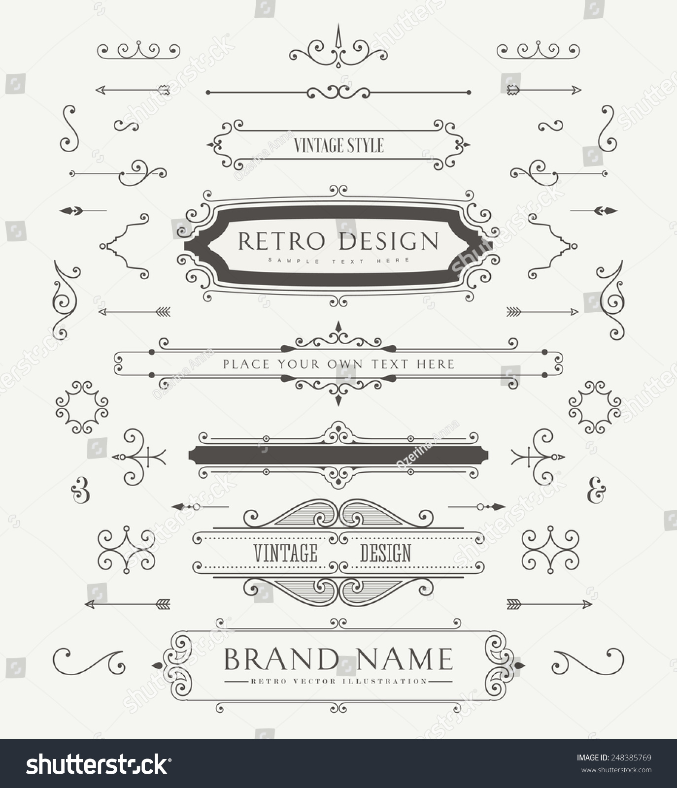 Set of Vintage Decorations Elements. Flourishes Calligraphic Ornaments and Frames. Retro Style Design Collection for Invitations, Banners, Posters, Placards, Badges and Logotypes. #248385769