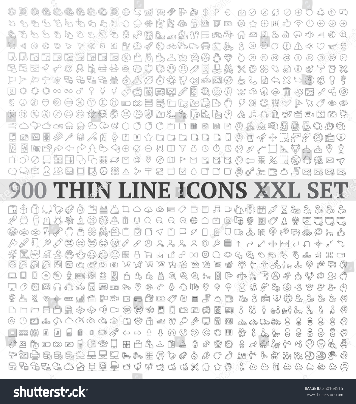 Thin line icons exclusive XXL icons set contains: universal  interface, navigation, people, web store, finance themes, and many other. #250168516