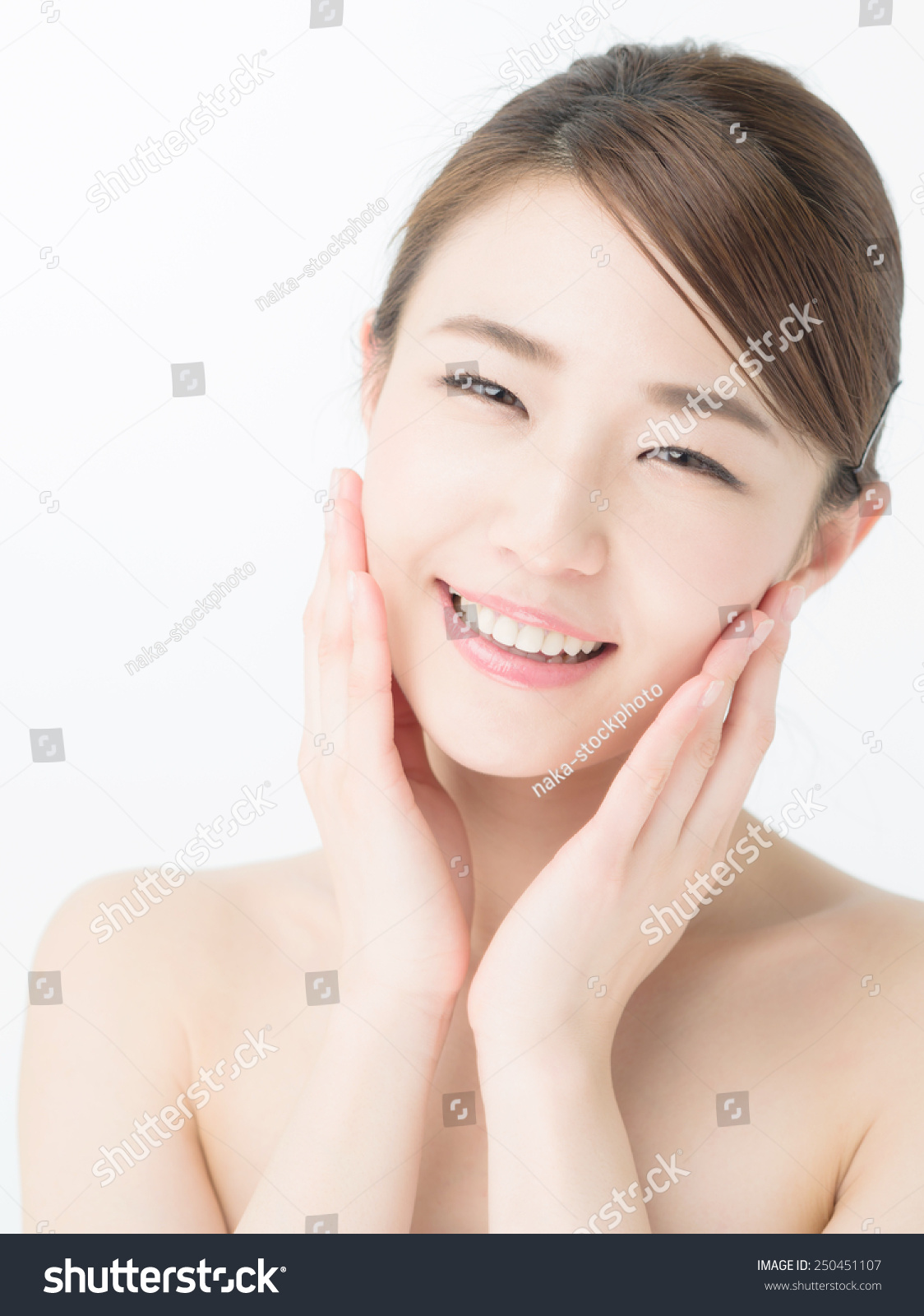 attractive asian woman skin care image on white background #250451107