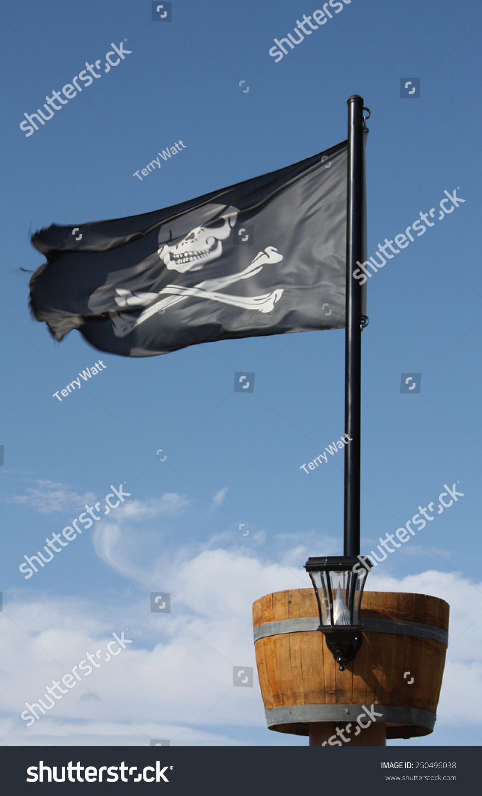 Pirate Flag Skull and Crossbones black pirate flag with crows nest. #250496038