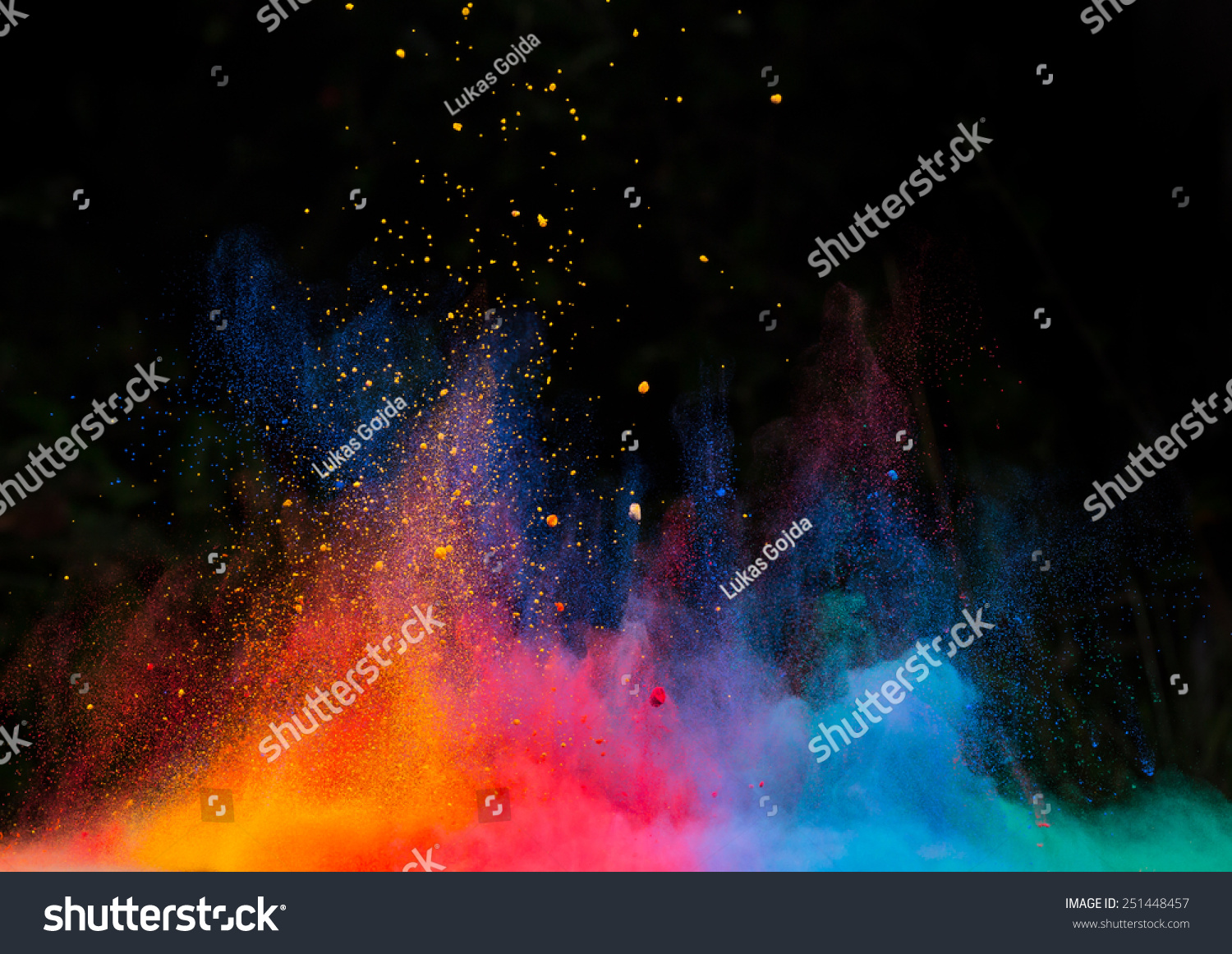 Launched colorful powder, isolated on black background #251448457