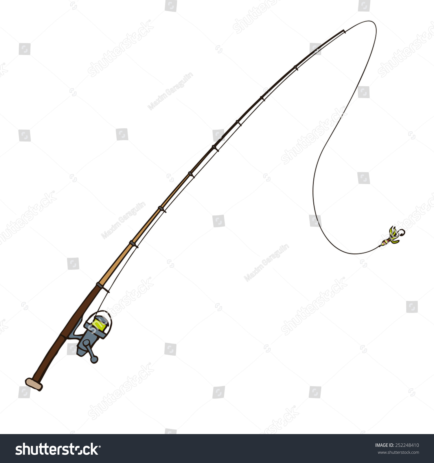 Fishing rod with fly bait. Illustration. Isolated on white. #252248410