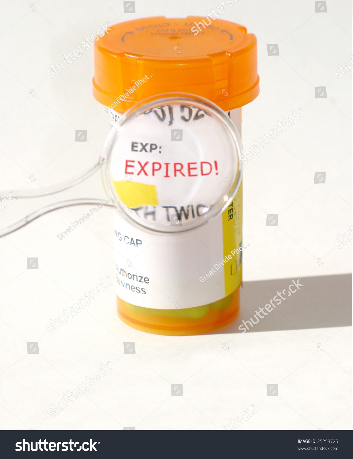 Expired bottle of prescription medicine pills that was stored for too long. Illustrating drug quality deterioration.  #25253725