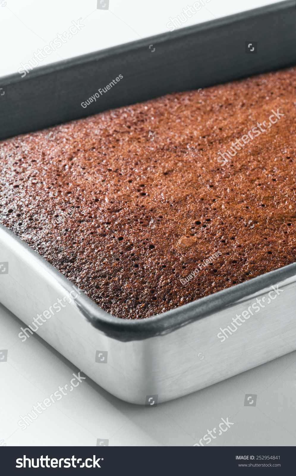 Chocolate fudge brownie pan in a high key light #252954841