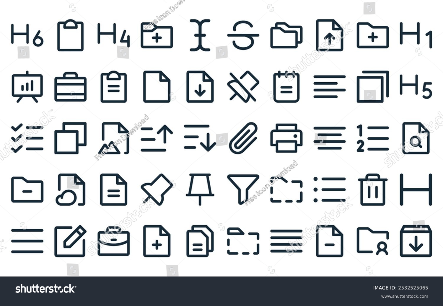 50 linear office icon pack. vector thin line - Royalty Free Stock ...