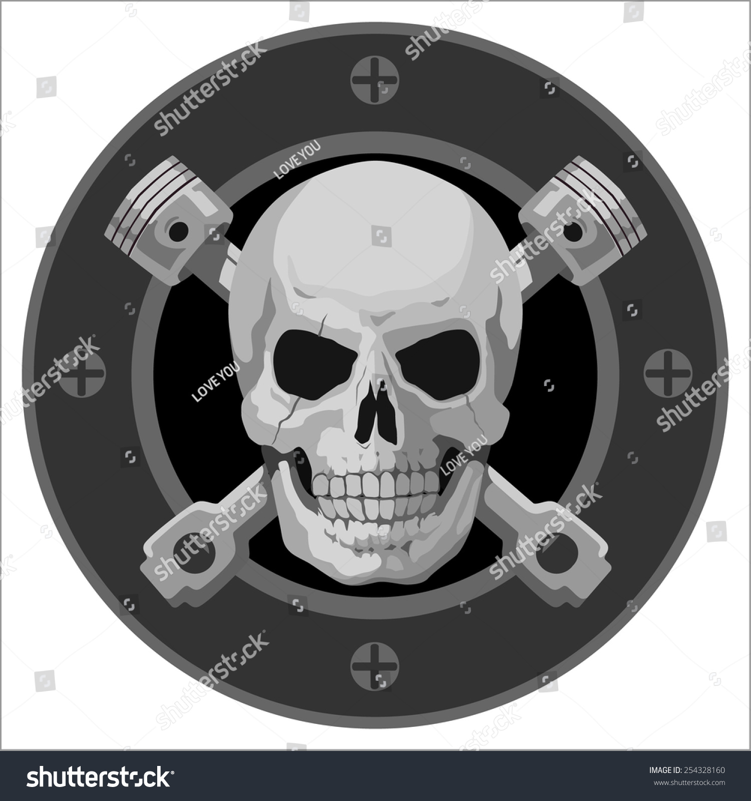 Royalty Free Motor Skull Emblem Vector Logo Graphic 254328160