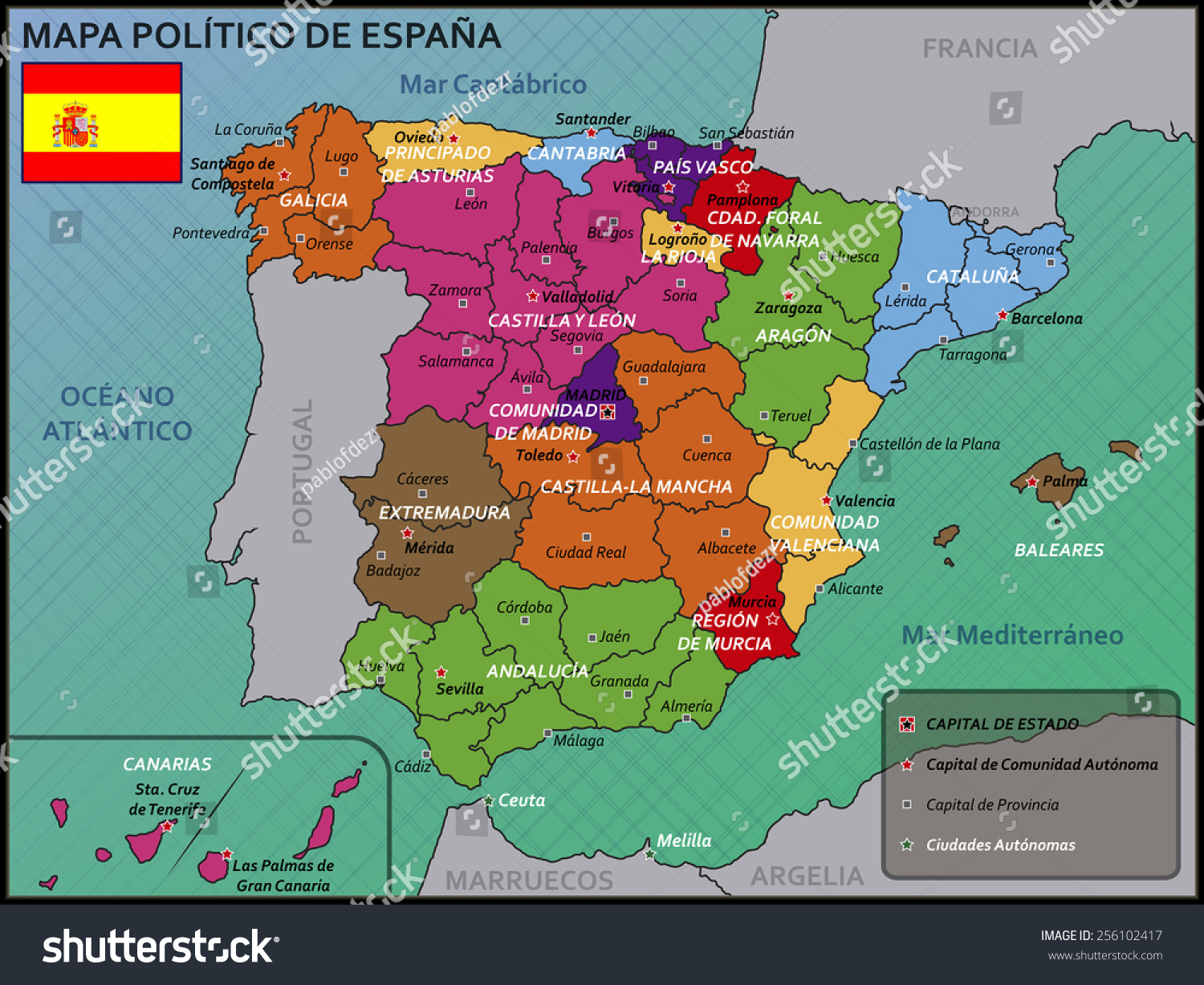 Political Map of Spain with Flag and Badge - Royalty Free Stock Vector ...