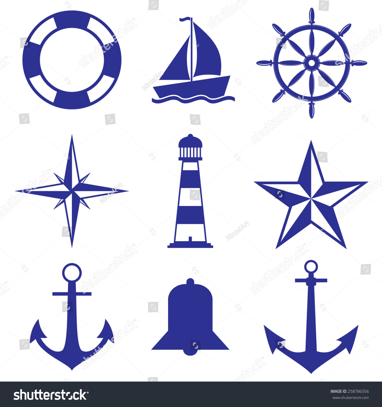 Blue Nautical Icons - Royalty Free Stock Vector 258786356 - Avopix.com