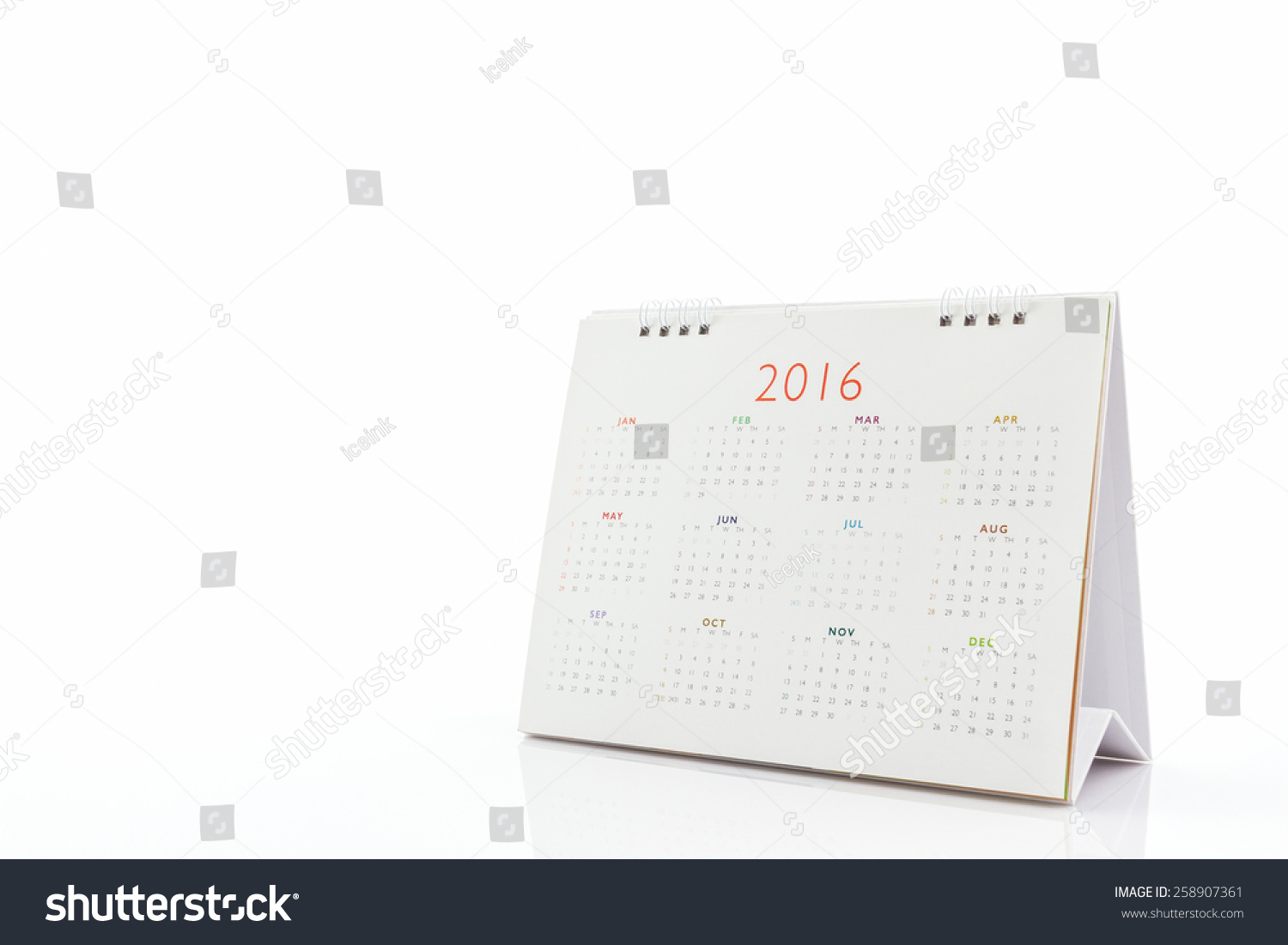 White paper desk spiral calendar 2016 on white background. #258907361