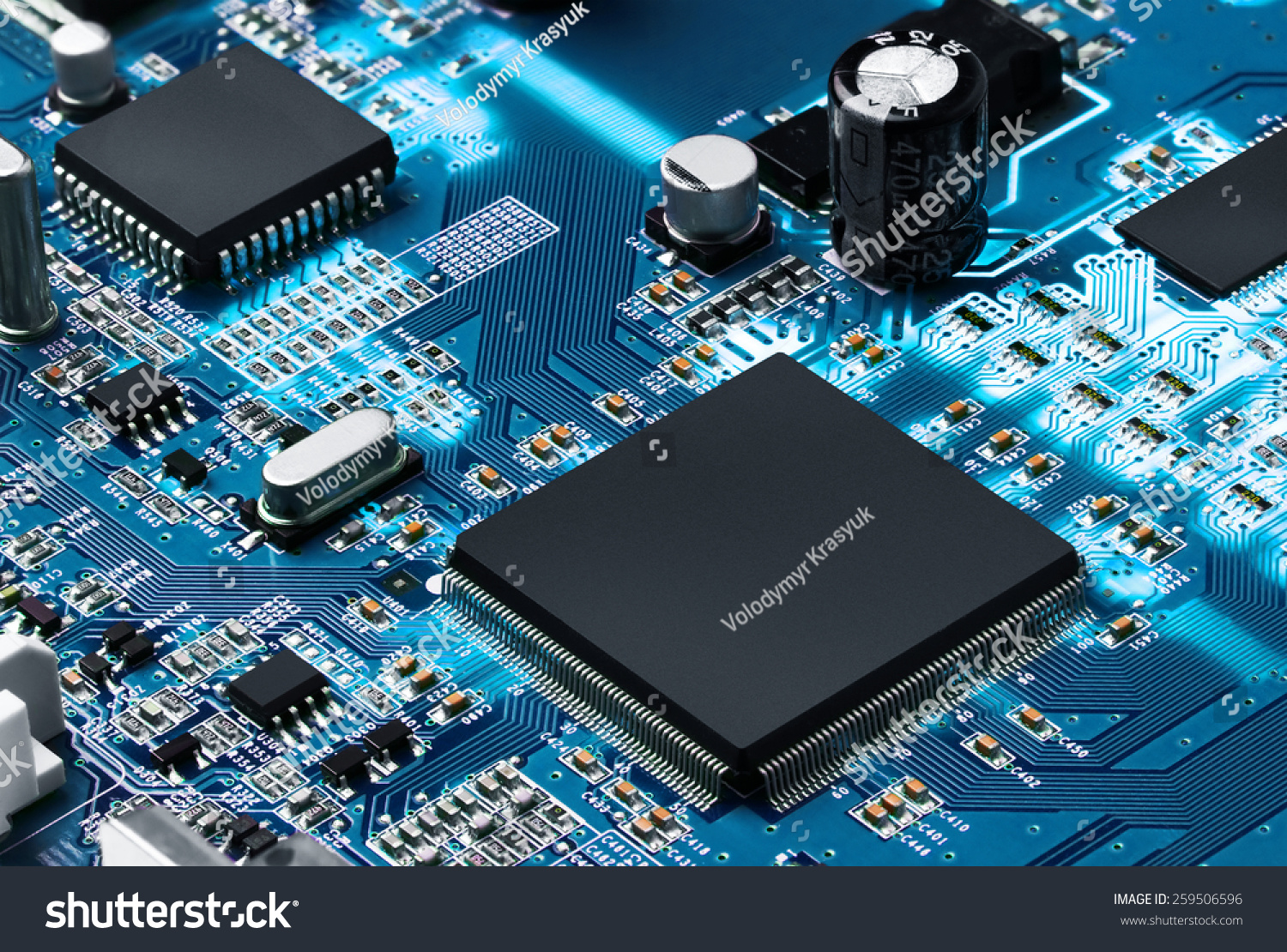 Electronic circuit board with processor, close up. #259506596