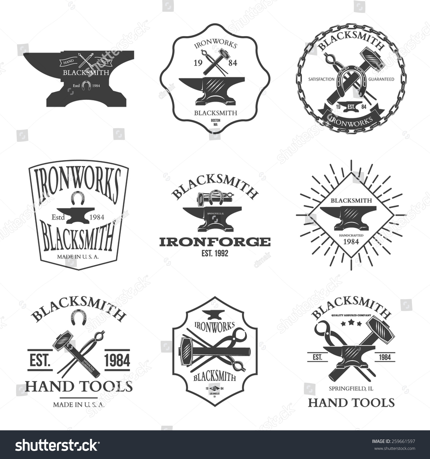 Set of vintage blacksmith labels and design Royalty Free Stock Vector