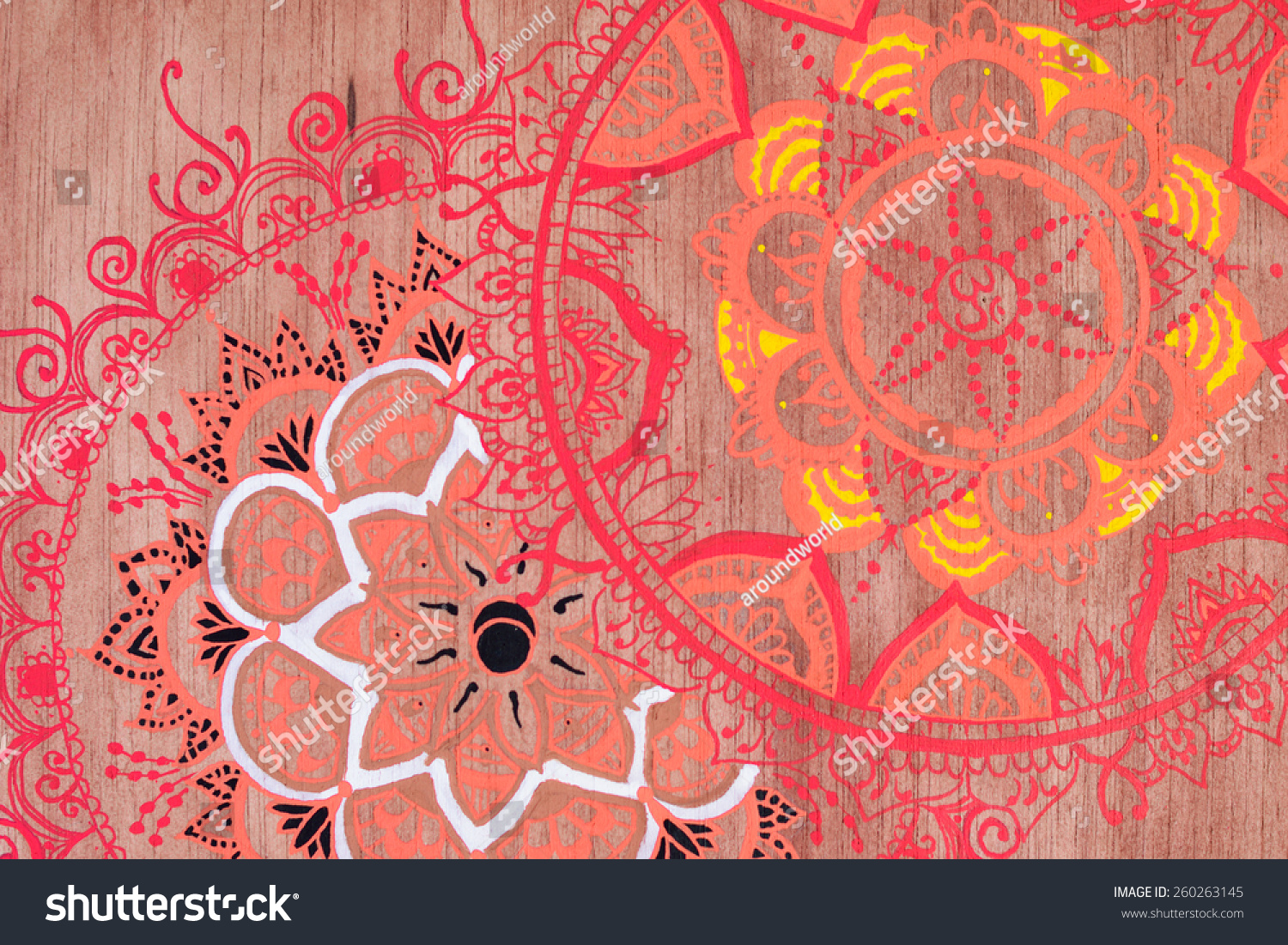 Ornamental round pattern on wood #260263145