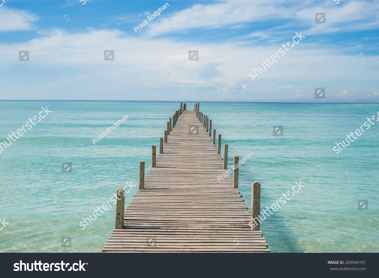 Summer, Travel, Vacation and Holiday concept - Wooden pier in Phuket, Thailand.  #260940191