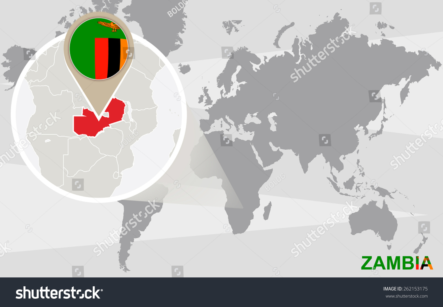 World Map With Magnified Zambia Zambia Flag And Royalty Free Stock Avopix 262153175