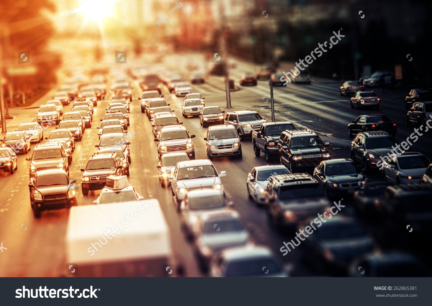 Highway Traffic at Sunset. Tilt Shift Concept Photo. Traffic in Las Vegas Nevada, USA. #262865381