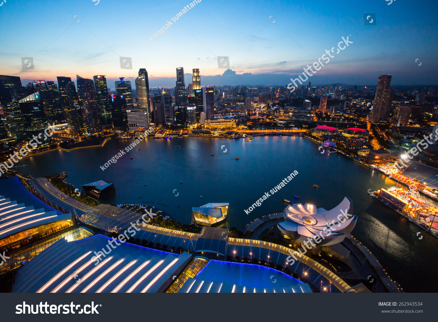 MARINA BAY, SINGAPORE - FEBRUARY 28, 2015: What travelers do not miss when visit to Singapore is watching the city from the top view at the central business area of Singapore.  #262943534
