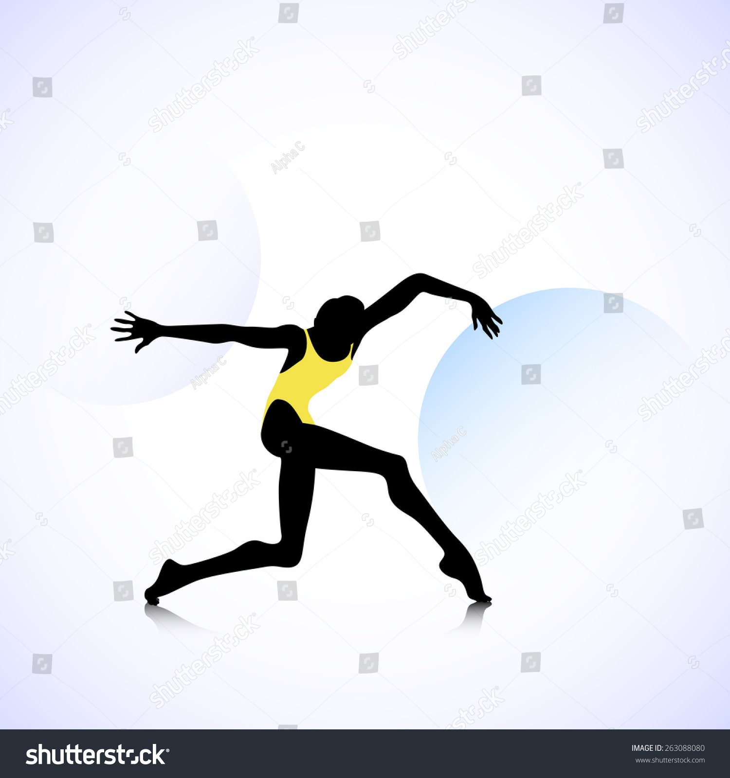 Female silhouette dancing on abstract circles background #263088080