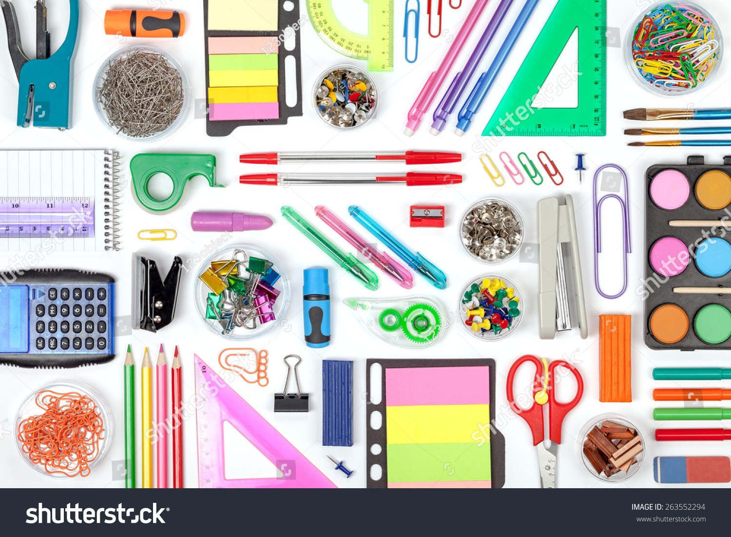 school tools on white background top view #263552294