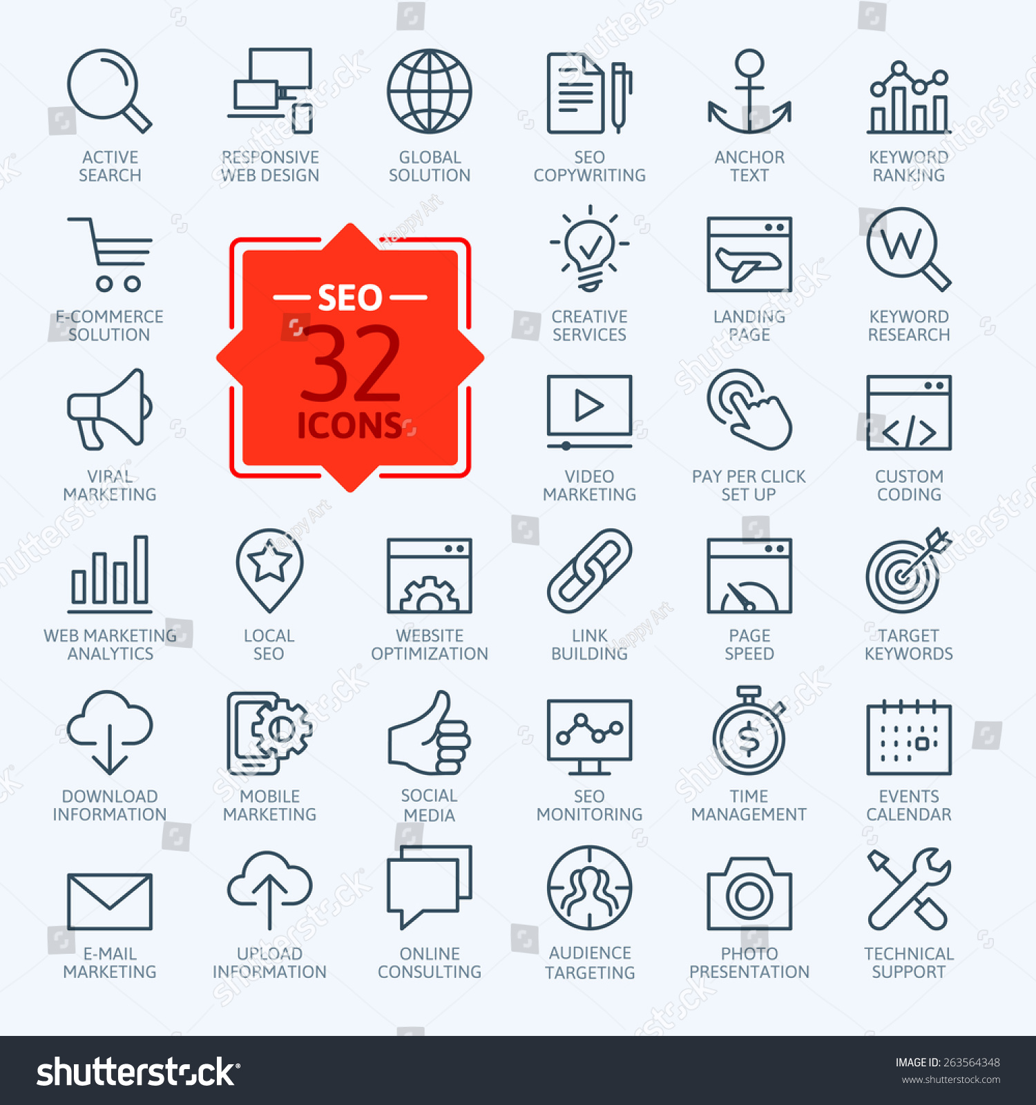 Thin lines web icons set - Search Engine Optimization  #263564348