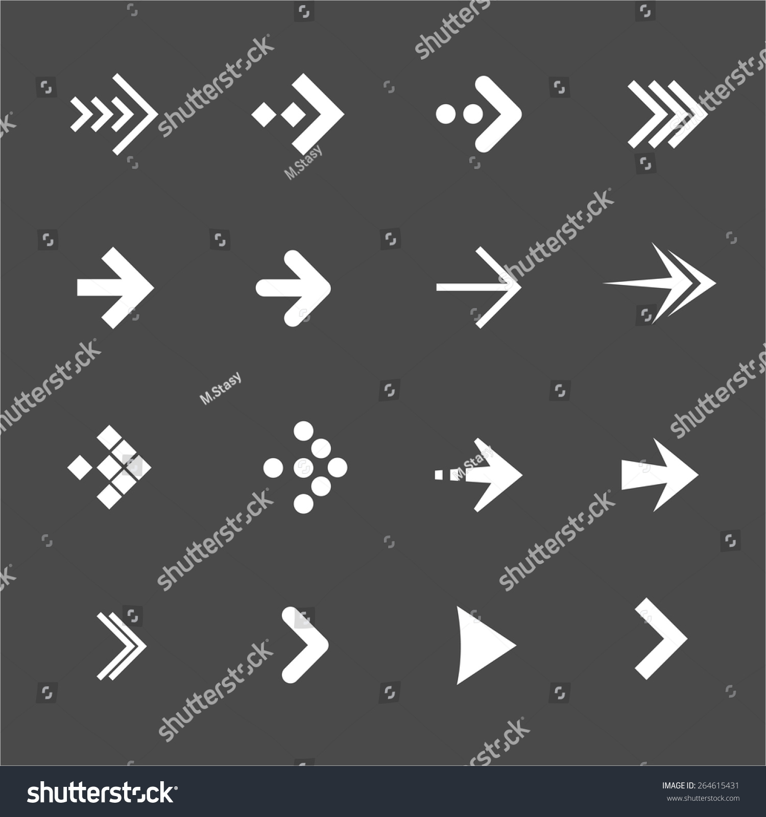 Vector illustration white arrows set on a black background. Flat Design #264615431
