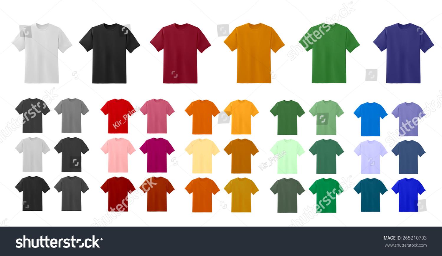 Big t-shirt templates collection of different colors, vector eps10 illustration.  #265210703