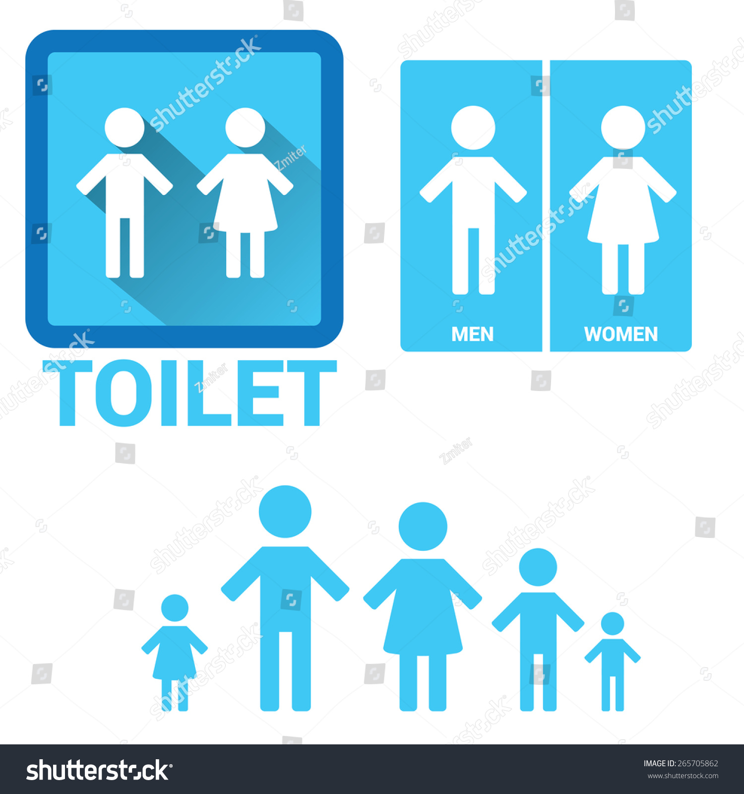 Vector Man And Woman Restroom Sign Blue Square Royalty Free Stock