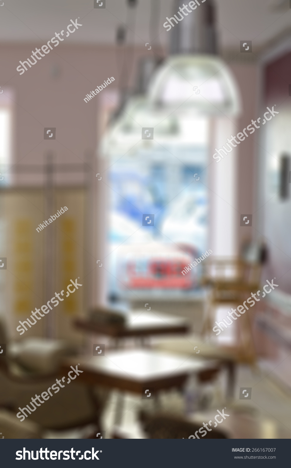 Modern beauty salon blur background panorama with bokeh #266167007