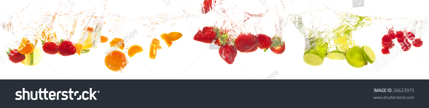 different kinds of fruits falling into water #26623975
