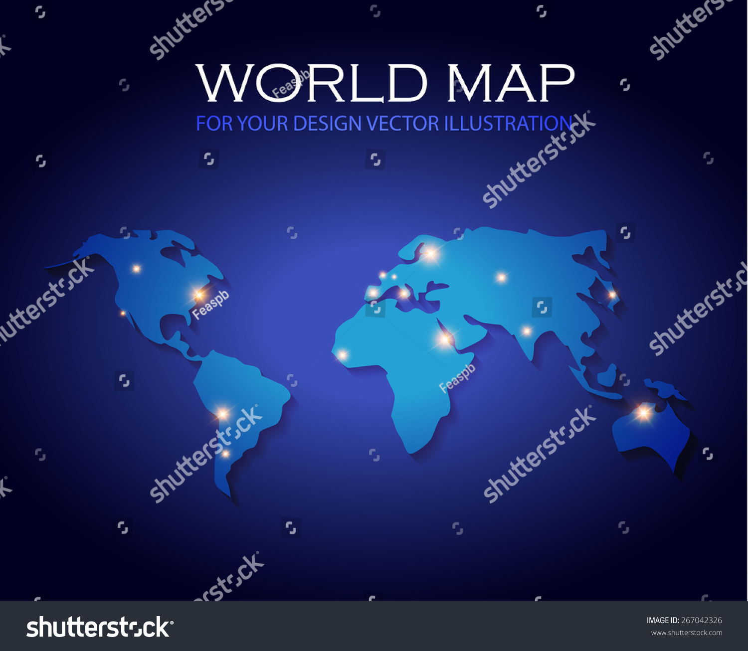 World Map With City Lights. Vector Illustration - Royalty Free Stock ...