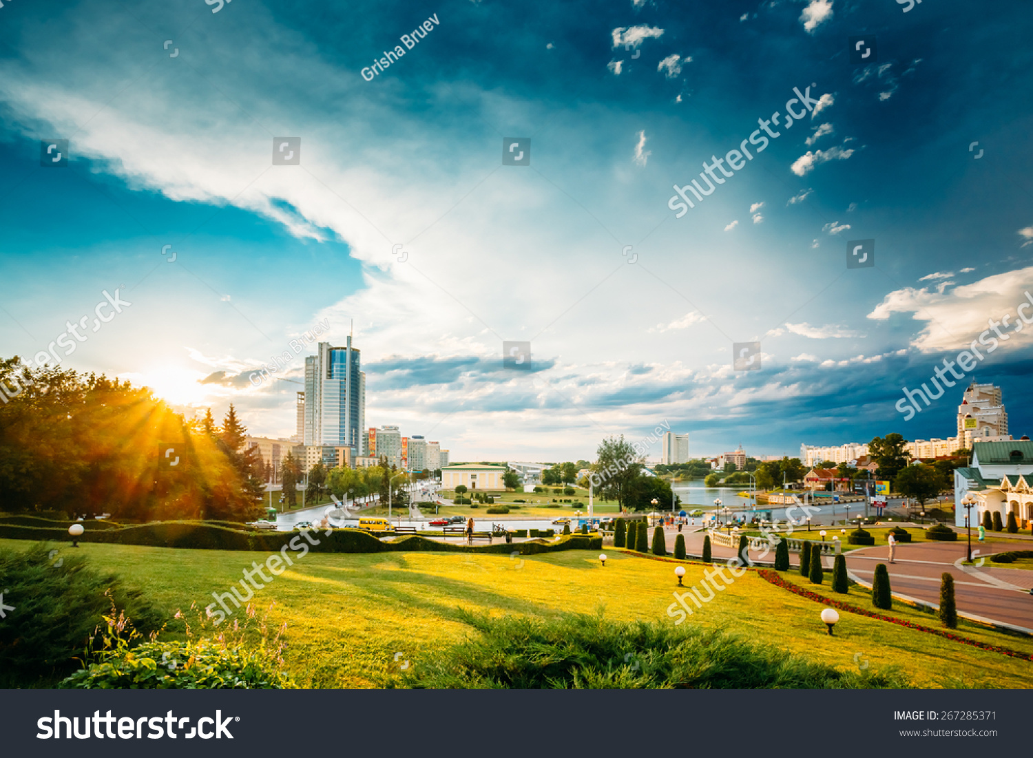 Cityscape View Of Modern Architecture Of Minsk, From District Nemiga, Nyamiha. Belarus. Sunset In Town #267285371
